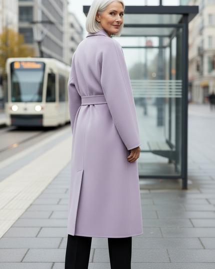 oversize wollmantel flieder mit Bindegürtel - Ansicht 2