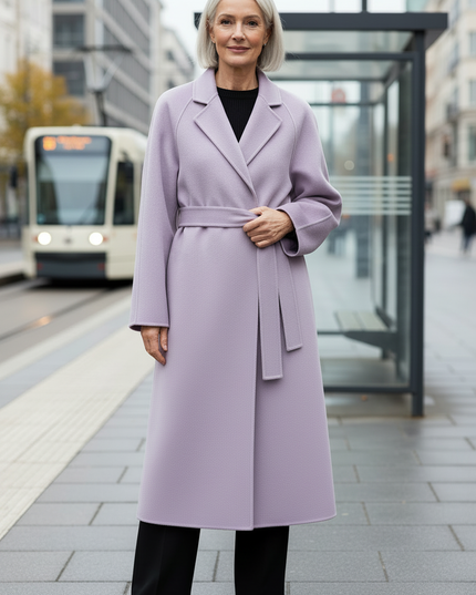 oversize wollmantel flieder mit Bindegürtel - Ansicht 3