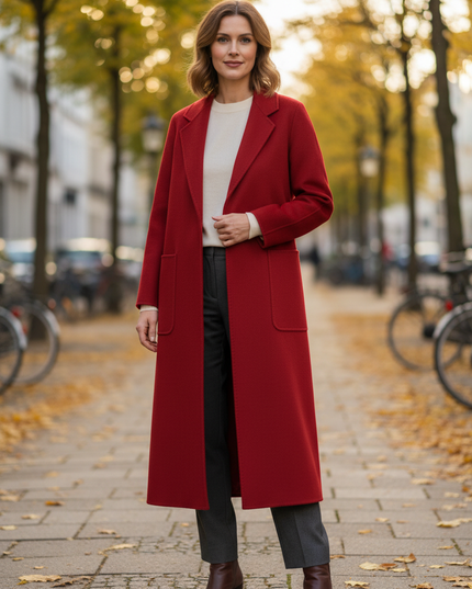 Roter langer Mantel | Kaschmir, Reverskragen - Ansicht 1