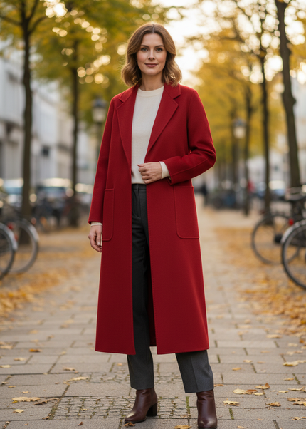Roter langer Mantel | Kaschmir, Reverskragen - Ansicht 1