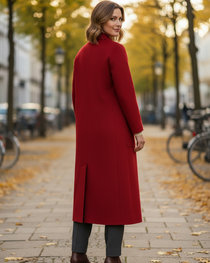 Roter langer Mantel | Kaschmir, Reverskragen - Ansicht 2