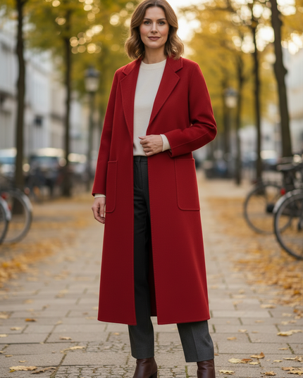 Roter langer Mantel | Kaschmir, Reverskragen - Ansicht 3