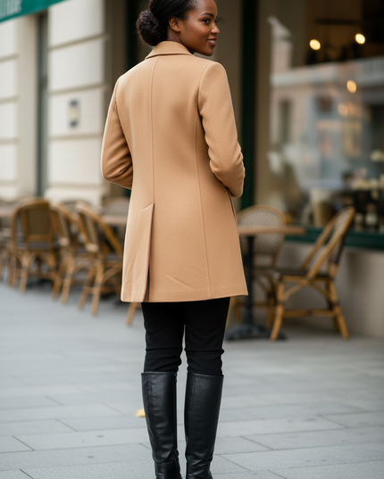 taillierter kurzmantel camel für Damen, Baumwolle - Ansicht 2