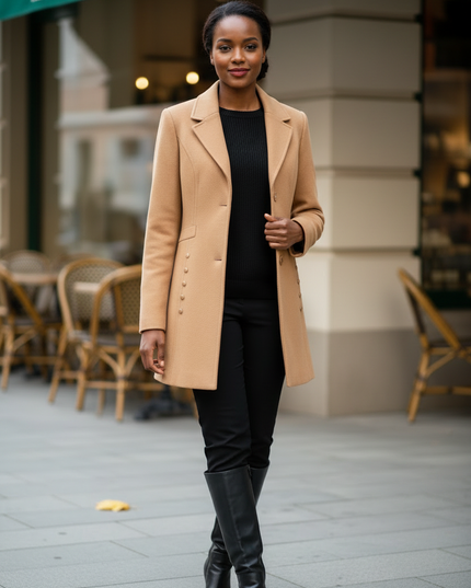 taillierter kurzmantel camel für Damen, Baumwolle - Ansicht 3