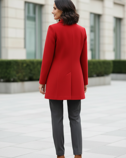 Taillierter Kurzmantel Damen in Rot mit Knopfleiste - Ansicht 2