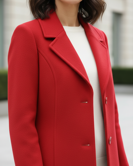 Taillierter Kurzmantel Damen in Rot mit Knopfleiste - Ansicht 4