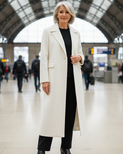 Weißer Trenchcoat Damen: knöchellang mit Reverskragen - Ansicht 1