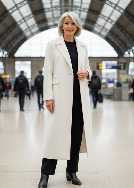 Weißer Trenchcoat Damen: knöchellang mit Reverskragen - Ansicht 1