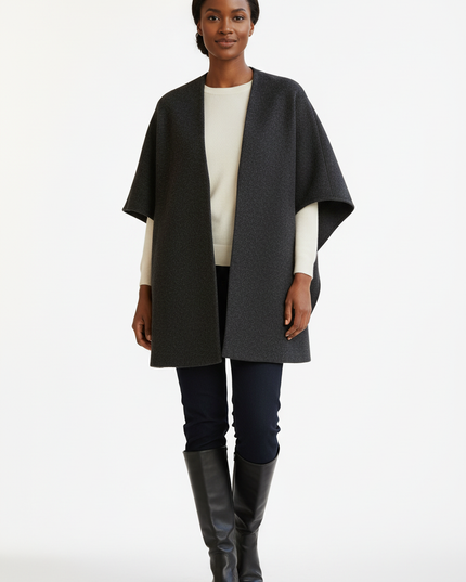 woll cape damen - Anthrazit Cape mit V-Ausschnitt - Ansicht 5