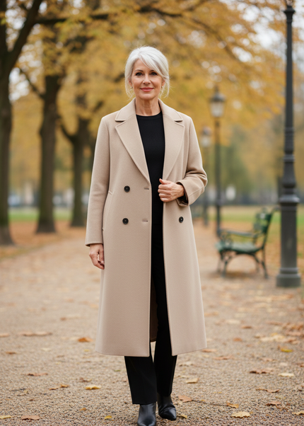 Wollmantel beige lang: Sandbeige, Wolle und Kaschmir - Ansicht 1