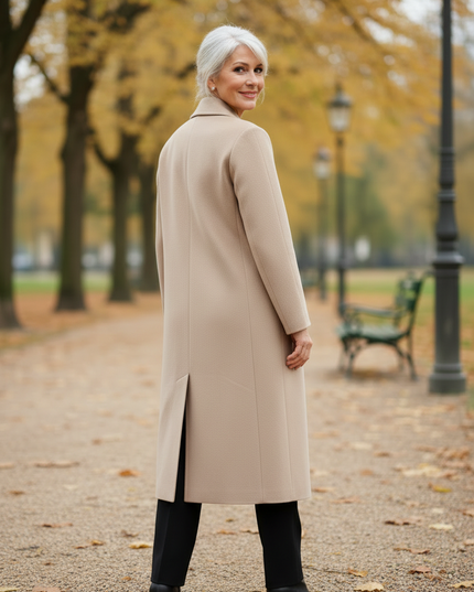 Wollmantel beige lang: Sandbeige, Wolle und Kaschmir - Ansicht 2