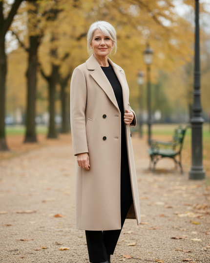Wollmantel beige lang: Sandbeige, Wolle und Kaschmir - Ansicht 3
