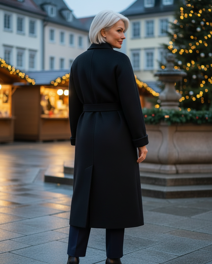Wollmantel Damen lang schwarz mit Reverskragen - Ansicht 2