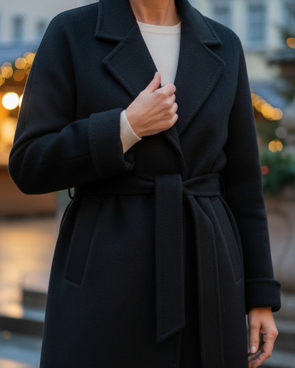 Wollmantel Damen lang schwarz mit Reverskragen - Ansicht 4