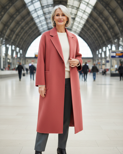 Wollmantel Damen Oversize aus 100% Wolle, himbeerrot - Ansicht 1
