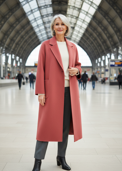 Wollmantel Damen Oversize aus 100% Wolle, himbeerrot - Ansicht 1