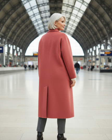 Wollmantel Damen Oversize aus 100% Wolle, himbeerrot - Ansicht 2
