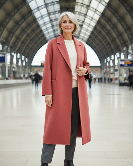 Wollmantel Damen Oversize aus 100% Wolle, himbeerrot - Ansicht 3