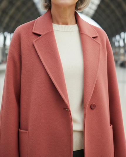 Wollmantel Damen Oversize aus 100% Wolle, himbeerrot - Ansicht 4