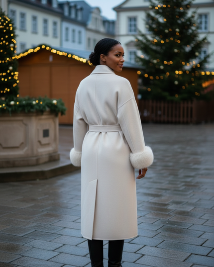 wollmantel mit fellmanschetten creme lang | Damen - Ansicht 2