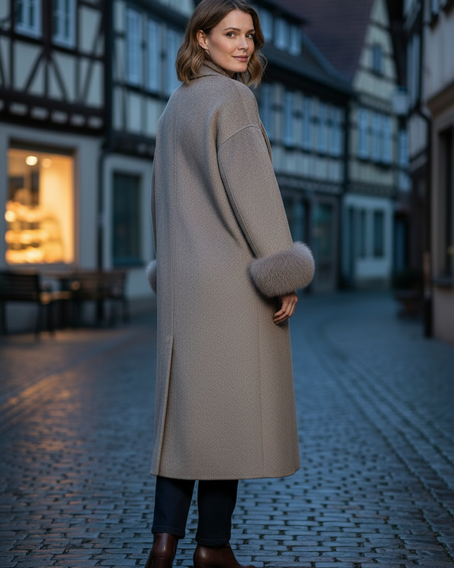 wollmantel mit fellmanschetten taupe lang | Wolle - Ansicht 2