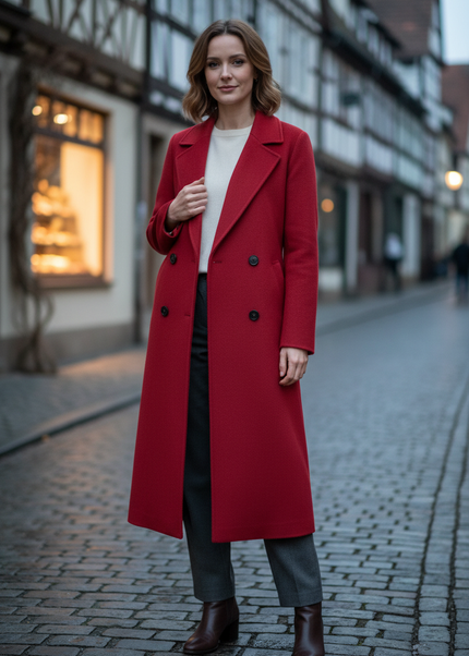 Zweireihiger Wollmantel rot | lang, Kaschmir-Wolle - Ansicht 1