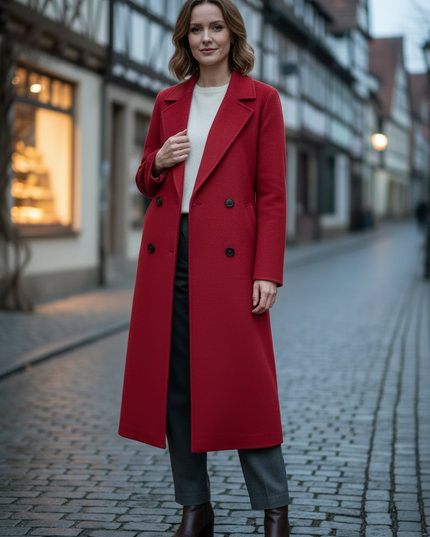 Zweireihiger Wollmantel rot | lang, Kaschmir-Wolle - Ansicht 3